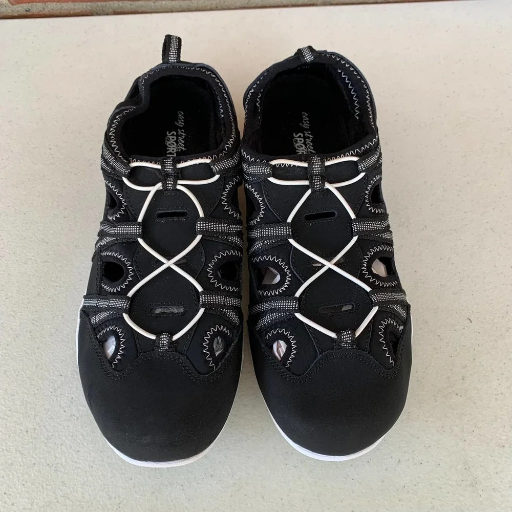 East Street Black Suede Closed Toe Cord Slip-on Sport Sandal Women's size US 10M - Picture 3 of 9